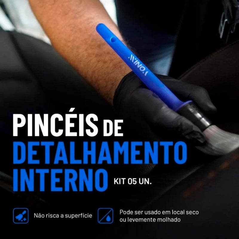 Kit 05 Pincéis Vonixx Pincel Detalhamento Automotivo Interno