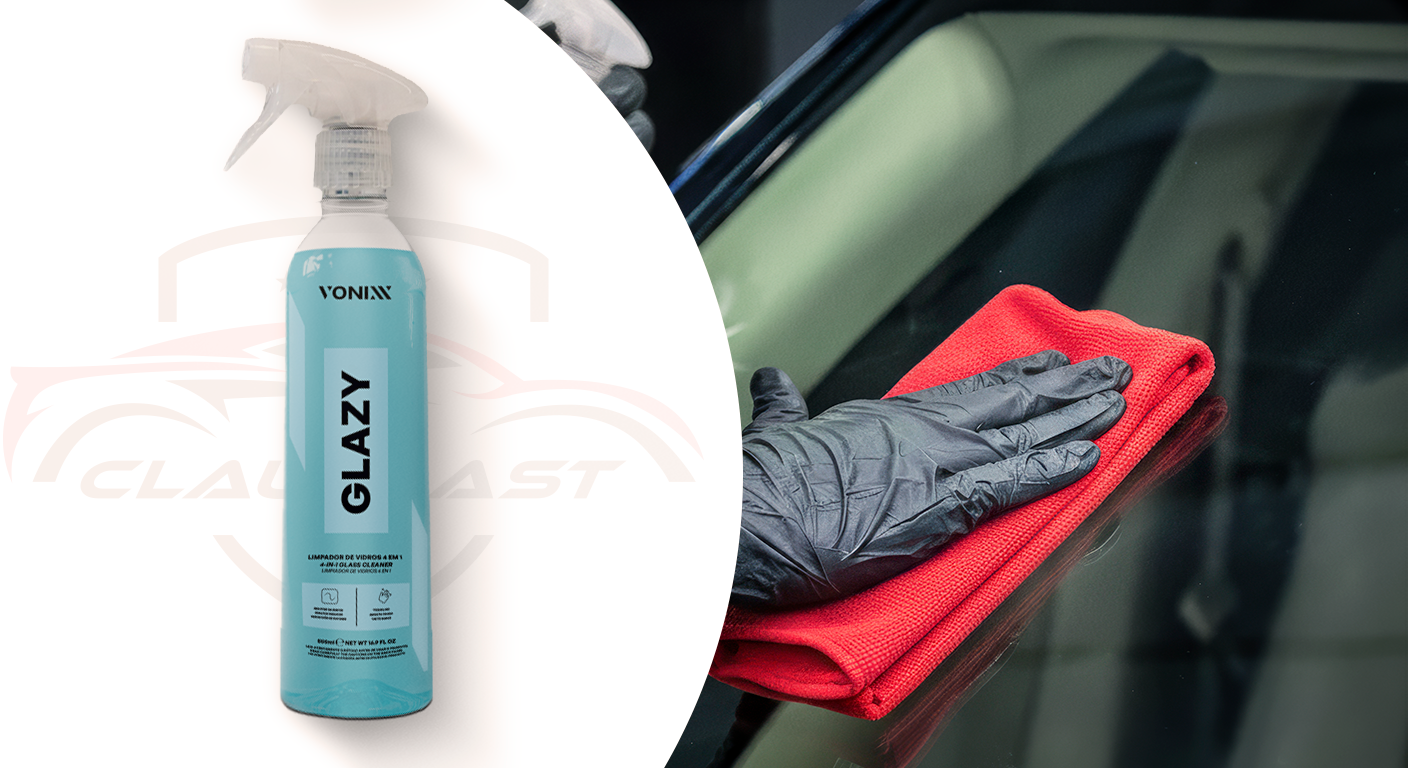 limpa vidros glazy 4 em 1 vonixx aplicado em vidro automotivo